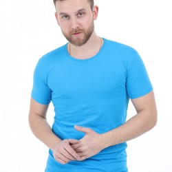 Likralı Penye Toptan  Bisiklet Yaka  Baskısız Penye Toptan Mavi Tişört