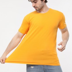 Bisiklet Yaka Baskısız Penye Tişört Hardal Toptan Giyim 
