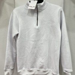 Üç İplik Regular/Avrupa Kalıp Şardonlu Yarım Fermuarlı Dik Yaka Baskısız Penye Sweatshirt Toptan Beyaz Yarım Fermuarlı Dik Yaka Sweatshirt