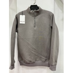 3 İplik Regular/Avrupa Kalıp Yarım Fermuarlı Dik Yaka Baskısız Penye Sweatshirt Toptan Boyalı Gri Yarım Fermuarlı Dik Yaka Sweatshirt