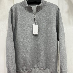 Üç İplik Regular/Avrupa Kalıp Yarım Fermuarlı Dik Yaka Baskısız Penye Sweatshirt Toptan Gri Yarım Fermuarlı Dik Yaka Sweatshirt