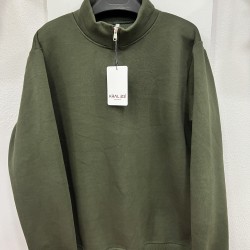 3 İplik Regular/Avrupa Kalıp Kapüşonlu Fermuarsız Baskısız Penye Sweatshirt Toptan Haki Kapüşonlu Sweatshirt