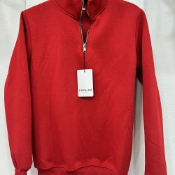 3 İplik Regular/Avrupa Kalıp Yarım Fermuarlı Dik Yaka Baskısız Penye Sweatshirt Toptan Kırmızı Yarım Fermuarlı Dik Yaka Sweatshirt