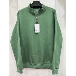 3 İplik Regular/Avrupa Kalıp Şardonlu Yarım Fermuarlı Dik Yaka Baskısız Penye Sweatshirt Toptan Mint Yeşili Yarım Fermuarlı Dik Yaka Sweatshirt