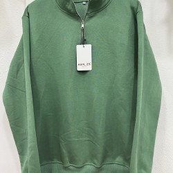 3 İplik Regular/Avrupa Kalıp Şardonlu Yarım Fermuarlı Dik Yaka Baskısız Penye Sweatshirt Toptan Mint Yeşili Yarım Fermuarlı Dik Yaka Sweatshirt
