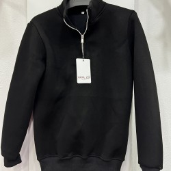 Üç İplik Regular/Avrupa Kalıp Yarım Fermuarlı Dik Yaka Baskısız Penye Sweatshirt Toptan Siyah Yarım Fermuarlı Dik Yaka Sweatshirt
