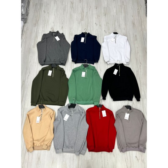 Üç İplik Regular/Avrupa Kalıp Yarım Fermuarlı Dik Yaka Baskısız Penye Sweatshirt Toptan Gri Yarım Fermuarlı Dik Yaka Sweatshirt